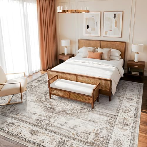 12x12 Square Area Rug: 12ft Square Washable Living Room Rugs Ultra Thin Soft Oriental Non-Slip Backing Farmhouse Rug Low Pile Thin Stain Resistant Indoor Carpets, 12' x 12' Beige - Image 4