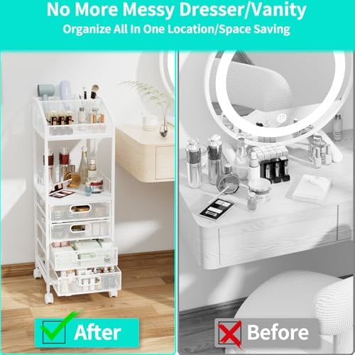 HapiRm Makeup Organizer Storage Cart - Floor Skincare Make Up Storage with 4 Drawers, Rolling Makeup Cart Vanity Organizer Cosmetics Display Cases Holder for Skin Care Perfume Nail Polish - Image 4