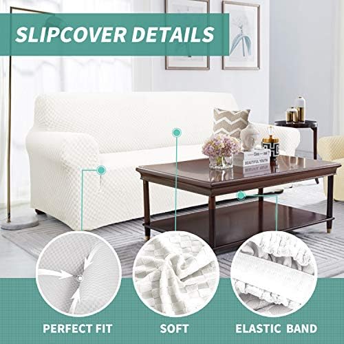 YEMYHOM Couch Cover Latest Jacquard Design High Stretch Extra Large Sofa Covers Pet Dog Cat Proof Oversized Slipcover Non Slip Magic Elastic Furniture Protector (X Large, White) - Image 3