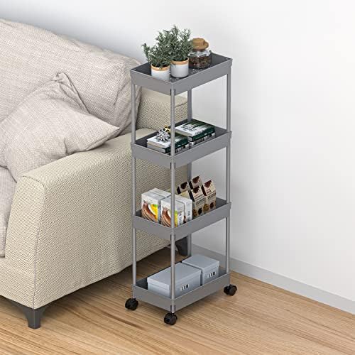 Sooyee 4 Tier Wide Storage Cart, Rolling Utility Cart Grey - Image 4