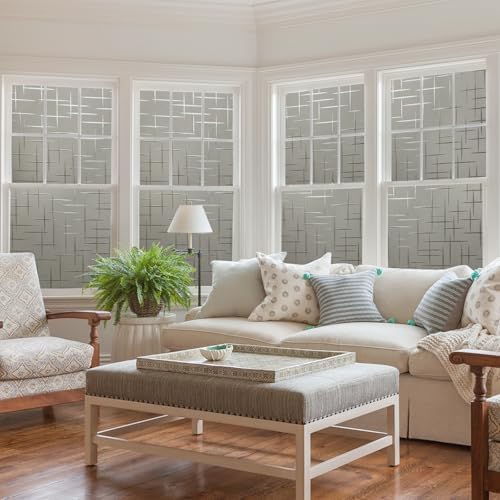 rabbitgoo Window Privacy Film Frosted Glass Window Film, Static Cling Grey Sun Blocking Front Door Cover, Decorative Frosting Privacy Sticker Home Glass Tint, Cross Pattern, Taupe, 23.6" x 78.7" - Image 2