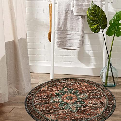 Moynesa Ultra-Thin Washable Round Rug - 3Ft Brown Entryway Rug Low Pile Bathroom Circle Mat, Non Slip Non Shedding Indoor Kitchen Floor Accent Carpet for Bedroom Living Room Foyer Doorway - Image 7