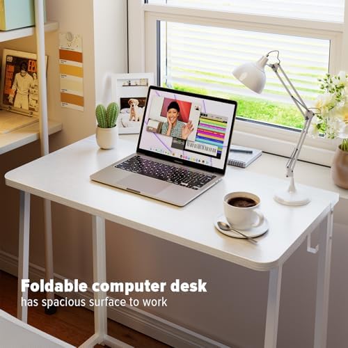 WOHOMO Folding Desk, 31.5" Foldable Computer Table for Small Spaces, White - Image 3