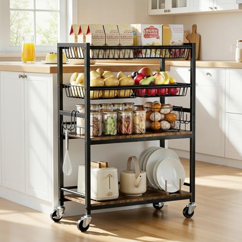 Fruit Vegetable Storage Cart, 4 Detachable Basket by Kssiaz