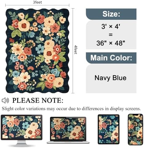 DUKINO 3x4 Rug, Non Slip Floral Washable Area Rug for Entryway, Navy Blue - Image 2