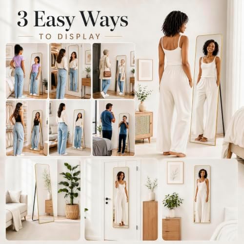 57x20" Full Length Mirror Floor Stand,Over the Door,Wall Mounted Gold - Image 6