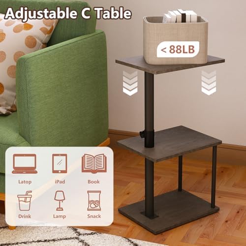 Faesun Swivel Side Table for Couch Arm, Height Adjustable C Table for Recliner or Bed, Tv Trays with Storage Shelf for Small Spaces- Small Nightstand Table for Living Room, Bedroom - Image 5