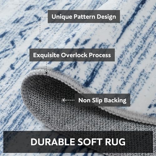 5x7 Area Rugs for Living Room Machine Washable Rug Distressed Indoor Carpet Neutral Moroccan Boho Rug Ultra Soft Area Rug for Bedroom Dining Room Playroom Office, Blue - Image 5