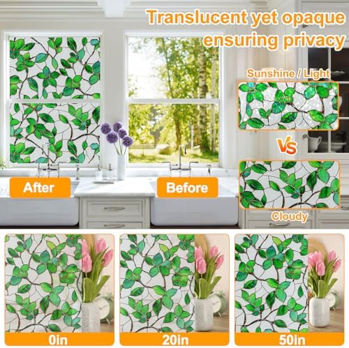 Window Privacy Film Stained Glass Window Film Frosted Window Film Window clings Non-Adhesive Reusable Decorative for Home Removable(Green Frosted, 17.5 X 157.4 in) - Image 3