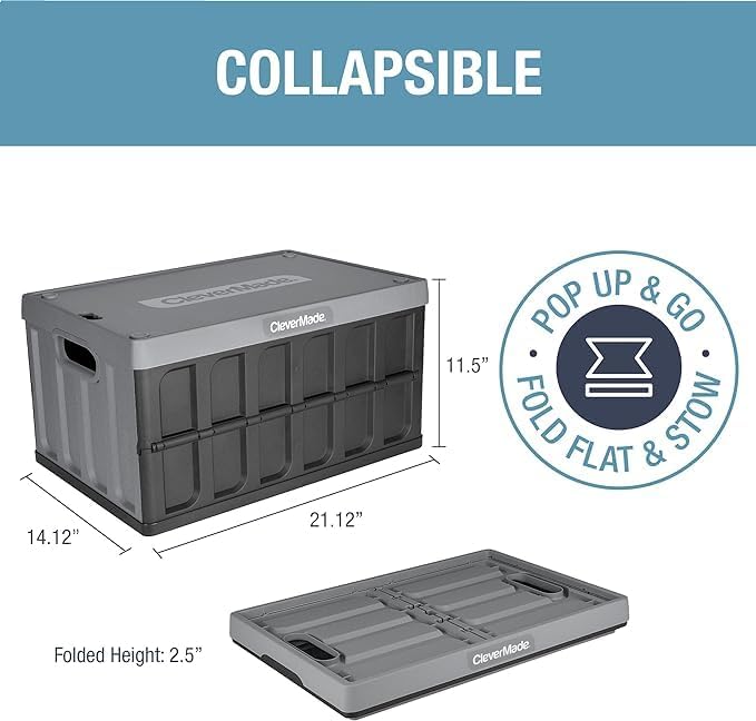 CleverMade Collapsible Storage Bins With Lids, 46L 3 Pack, 75 lb, Stone - Image 2