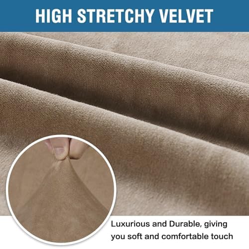 H.VERSAILTEX Stretch Velvet Armchair Cover Couch Covers 1 Cushion Chair Slipcover for Living Room Furniture Cover Crafted from Thick Comfy Rich Velour (Chair 31"-49", Camel) - Image 3
