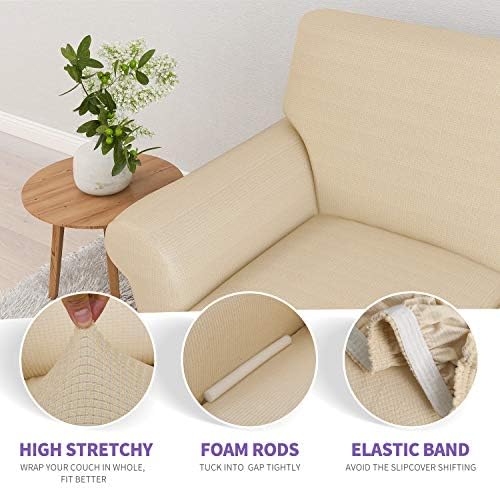 ZNSAYOTX Loveseat Covers High Stretchy Spandex Pet Friendly Sofa Slipcover 1 Piece Non Slip Couch Furniture Protection Covers (Beige, Loveseat) - Image 4