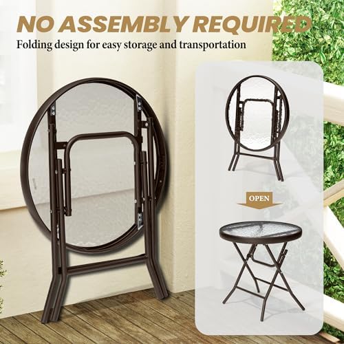 Foldable Side Table with Tempered Glass Top, Brown - Image 4