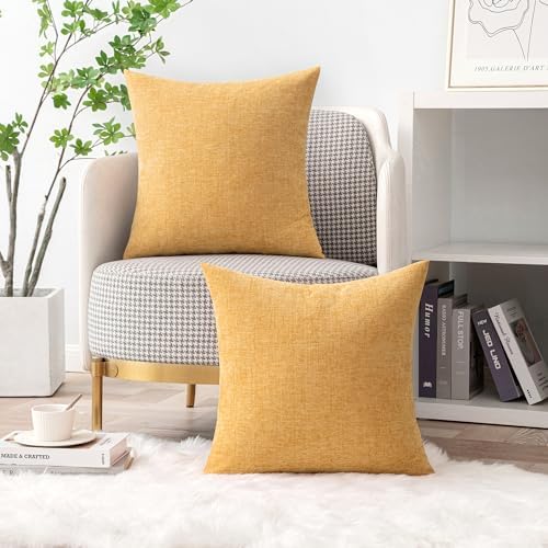 MIULEE Soft Chenille Throw Pillow Covers Beige Yellow 16x16 Inch Pack of 2 - Image 5