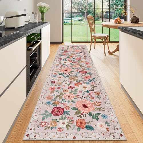 DUKINO 2.6x10 Runner Rug for Hallway, Washable Kitchen Rugs Non Slip, Beige by DUKINO