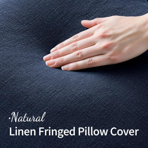 MIULEE Boho Linen Fringe Decorative Throw Pillow Covers Dark Navy 18x18 - Image 2