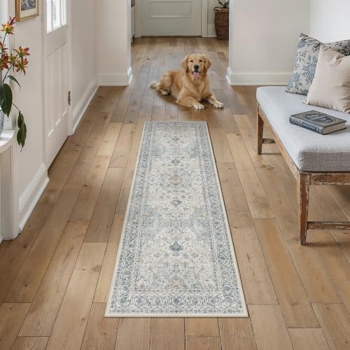 2x6 Washable Runner Rug Navy Blue Non Slip Vintage Carpet - Image 3