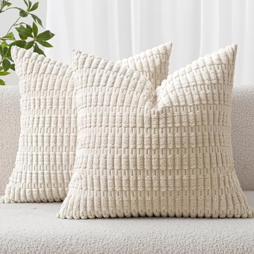 MIULEE Euro Sham Corduroy Decorative Throw Pillow Covers 22x22 Cream White by MIULEE