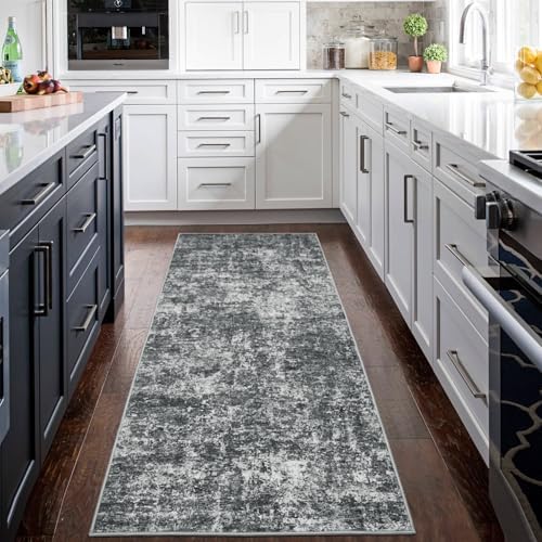 Aelenmu Runner Rugs for Hallways Kitchen 2.6x8 Non Slip Washable Black Grey - Image 3