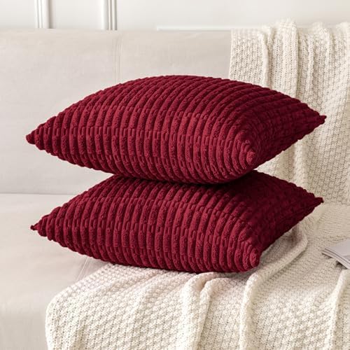 MIULEE Corduroy Decorative Throw Pillow Covers 20x20 Burgundy Pack of 2 - Image 3