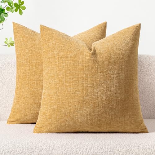 MIULEE Soft Chenille Throw Pillow Covers Beige Yellow 16x16 Inch Pack of 2 by MIULEE