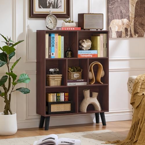 LEYAOYAO Cube Bookshelf, Mid-Century Modern Book Shelf with Legs, Walnut - Image 6