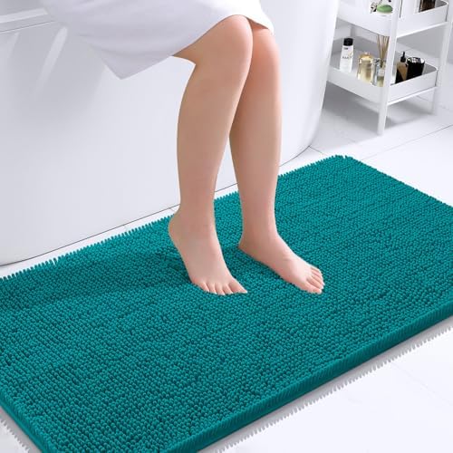 OLANLY Bathroom Runner Rugs 44x24, Soft Absorbent Chenille Bath Rugs, Rubber Backing Quick Dry, Machine Washable Long Bath Mats for Bathroom Floor, Tub and Shower, Home Decor Accessories, Deep Lake by OLANLY