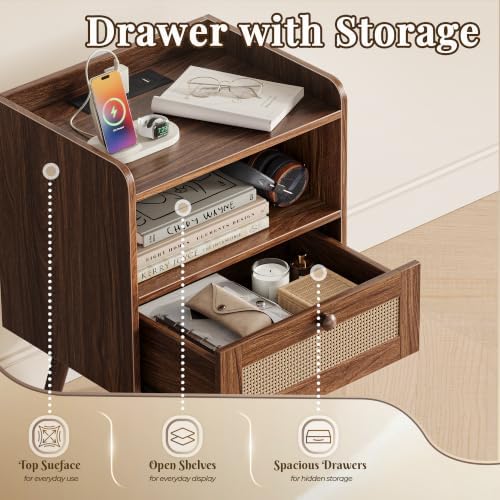 SUPERJARE Nightstands Set of 2, Night Stands with Charging Station - Image 7
