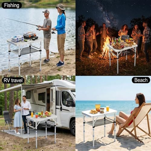2FT Small Folding Table Portable Camping Picnic Table 3 Adjustable Height - Image 6