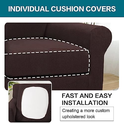 Turquoize 2 Piece Chair Covers Chair Slipcovers for Living Room Armchair Couch Cover Chair Sofa Cover with Individual Cushion Covers Furniture Cover for Chairs Feature Jacquard Fabric (Chair, Brown) - Image 5