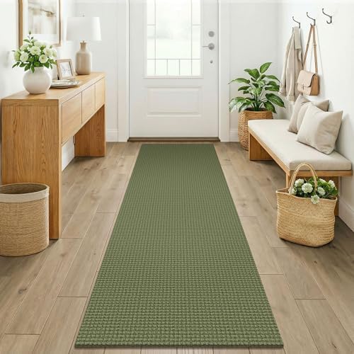 KOZYFLY Woven 2x7 Washable Kitchen Runner Rug, Non Slip Runners for Hallway, Cotton Entryway Runner, Braided Floor Carpet for Entry, Kitchen, Bedside, Hall, Olive Green/Earthy Green by KOZYFLY
