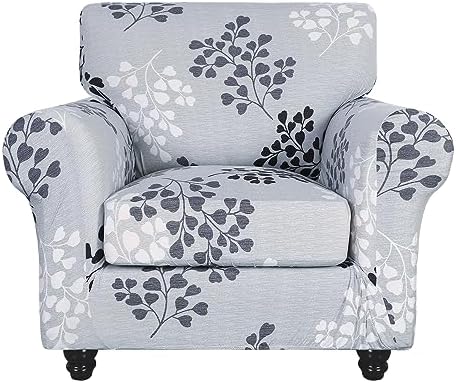SearchI Stretch Sofa Cover Printed Couch Covers, Floral Pattern 2 Piece Armchair Slipcover with Separate Chair Cushion Cover, Washable Furniture Protector for Living Room(Armchair,Leaf Pattern) by SearchI