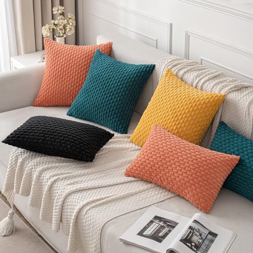 MIULEE Decorative Throw Pillow Covers 18x18 Teal Blue Textured Corduroy - Image 5