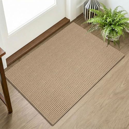 KOZYFLY Indoor Door Mat 2x3 ft Small Area Rugs Washable Front Door Mat Non Slip Rubber Backed Entryway Rug Cotton Entrance Doormat for Front Porch Bathroom Kitchen Bedroom, Orange Beige/Tan/Brown by KOZYFLY