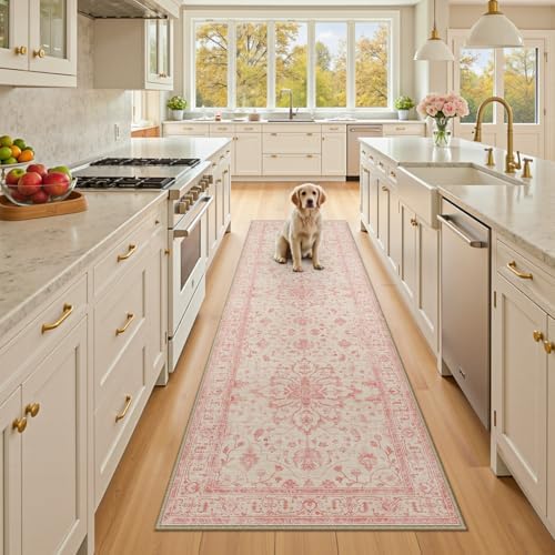 RELEANY Washable Area Rug, Runner 2'x8', Pink/Light Vintage Pink by RELEANY