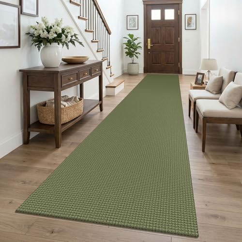 KOZYFLY Braided 2.5'x16' Runners Rugs for Hallway, Extra Long Washable Runner Rug, Woven Non Slip Kitchen Runner, Cotton Entryway Rug, Floor Carpet for Entry, Aisle, Hall, Olive Green/Earthy Green by KOZYFLY