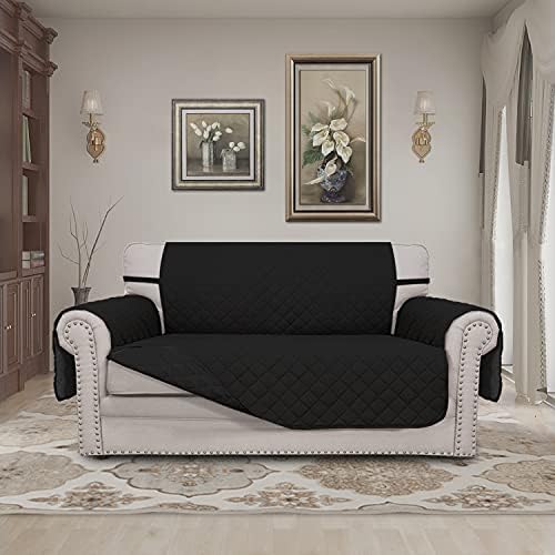 Easy-Going Reversible Loveseat Couch Cover for 2 Cushion Couch Sofa Cover for Dogs Water Resistant Furniture Protector with Foam Sticks Elastic Straps for Pet (Loveseat, Black/Black) - Image 2