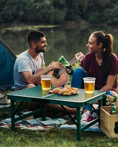 Small 2ft Folding Table with Carry Handle, Adjustable Height 10.6" or 22", Green Metal Mesh, Portable & Compact Indoor/Apartment/Card/Side/Grill Table, 23.6"Lx15.8"W, Lightweight 4 lb, 66 lb Capacity - Image 2