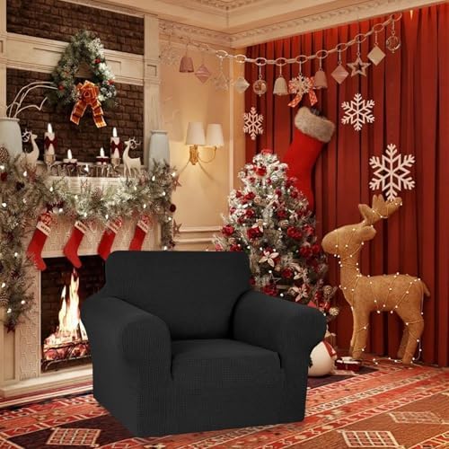 KEKUOU Stretch Chair Sofa Slipcover, Single Couch Cover,Black - Image 2