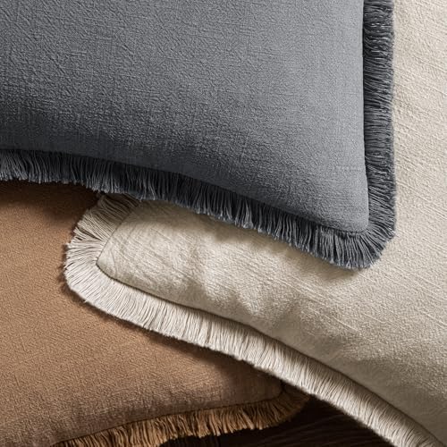 MIULEE Boho Linen Fringe Decorative Throw Pillow Covers Grey 20x20 - Image 4