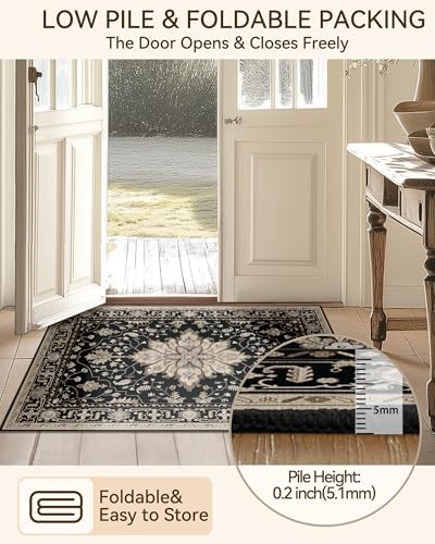 RELEANY Washable Area Rug, Runner 2'x8', Black/Neutral - Image 6