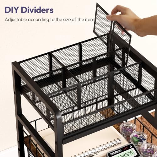 SWTYMIKI Art Cart with Drawers, Rolling Craft Cart with DIY Dividers & Wood Shelf - Mobile Art Supply Organizer for Artists, Students & Small Space, Heavy-Duty Metal, Lockable Wheels Espresso - Image 6