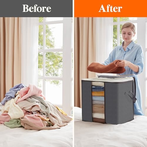 Lifewit 6 Pack 100L Clothes Storage Bins with Lids, Foldable Blanket Storage Bags with Zippers, Clear Window and Reinforced Handles, Closet and Organization for Clothing, Sweater, Comforter, Bedding - Image 5