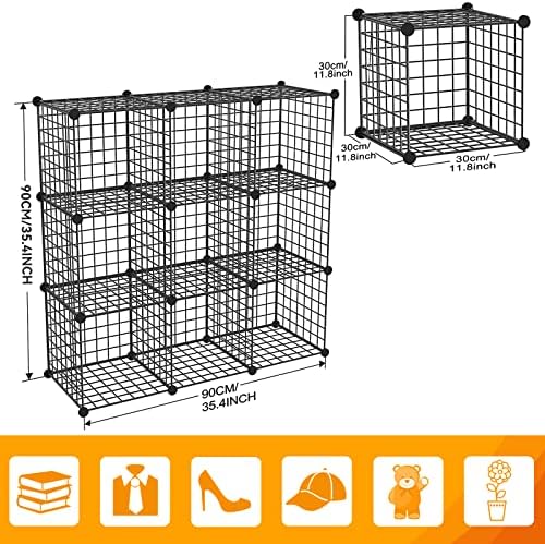 HUBSON Wire Cube Storage Organizer, Book/Toy/Craft/Potted Plants and petCloset Organizers and Storage Shelves, 9-Cube Freely Combinable Metal Grids Storage Shelf,Black Iron - Image 3