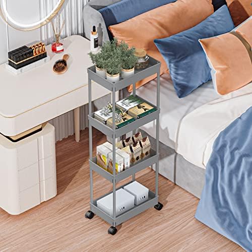 Sooyee 4 Tier Wide Storage Cart, Rolling Utility Cart Grey - Image 2