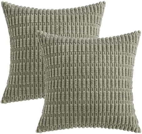 MIULEE Corduroy Decorative Throw Pillow Covers 20x20 Light Olive Pack of 2 - Image 6