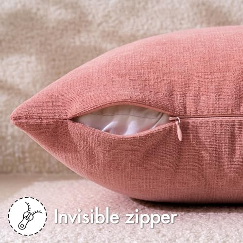 MIULEE Coral Red Chenille Couch Throw Pillow Covers, 20x20 - Image 3