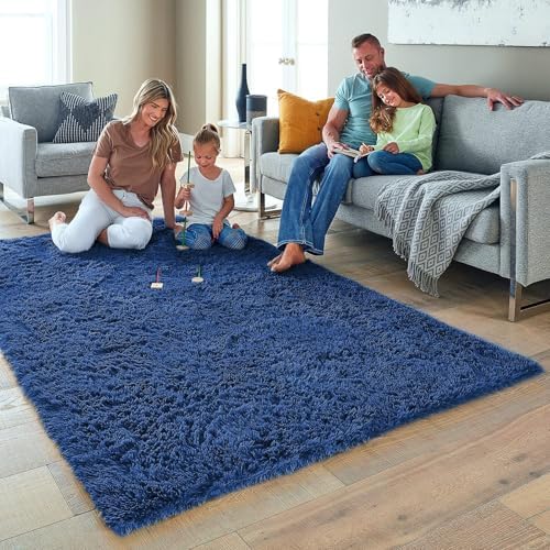 Ophanie 5x8 Blue Rugs for Living Room,Kids Rug,Playroom Navy Area Rugs for Boys Girls Teen Decor,Fluffy Fuzzy Soft Plush Shaggy Bedside Floor Bedroom Carpet for Teen with Over 99 pcs Pile fibers - Image 3