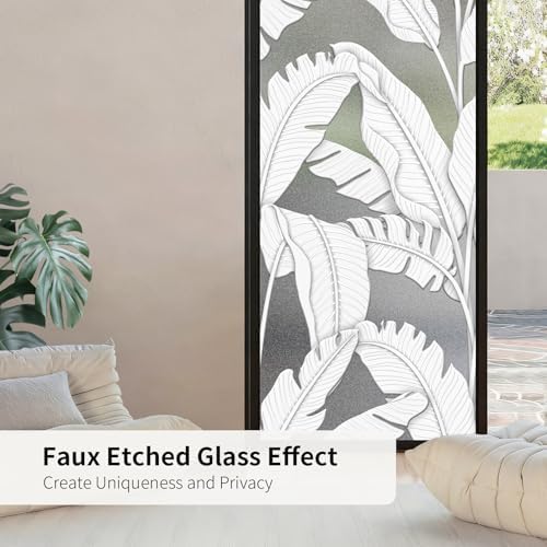Faux 3D Frosted Tropical Window Privacy Film for Glass Door and Window, 29.53"x68.90" 3D-Banana Leaves - Image 2