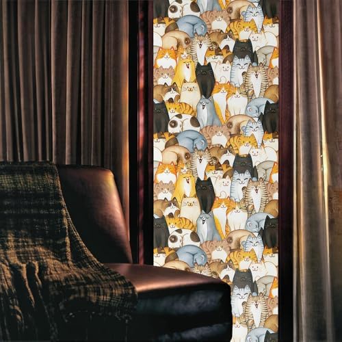 Cute Modern Cats Pet Animal Cartoon Stained Glass Window Films Decorative Double-Side Privacy Film Self-Adhesive Static Glass Clings for Living Room Bathroom Decor - Image 2
